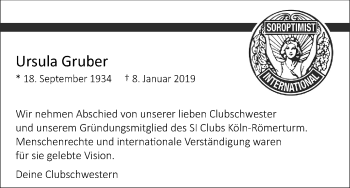 Anzeige von Ursula Gruber von Kölner Stadt-Anzeiger / Kölnische Rundschau / Express