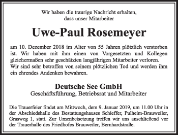 Anzeige von Uwe-Paul Rosemeyer von  Sonntags-Post 