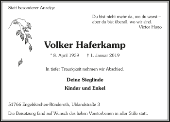 Anzeige von Volker Haferkamp von  Anzeigen Echo 