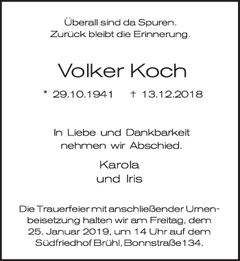 Anzeige von Volker Koch von  Schlossbote/Werbekurier 