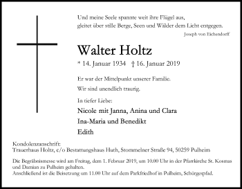 Anzeige von Walter Holtz von Kölner Stadt-Anzeiger / Kölnische Rundschau / Express