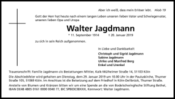 Anzeige von Walter Jagdmann von Kölner Stadt-Anzeiger / Kölnische Rundschau / Express