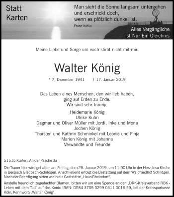 Anzeige von Walter König von Kölner Stadt-Anzeiger / Kölnische Rundschau / Express