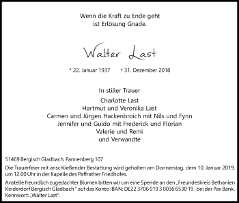 Anzeige von Walter Last von Kölner Stadt-Anzeiger / Kölnische Rundschau / Express