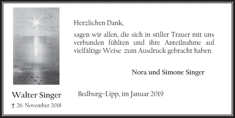  Traueranzeige für Walter Singer vom 30.01.2019 aus  Werbepost 