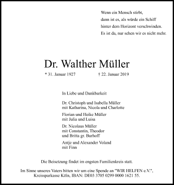 Anzeige von Walther Müller von Kölner Stadt-Anzeiger / Kölnische Rundschau / Express