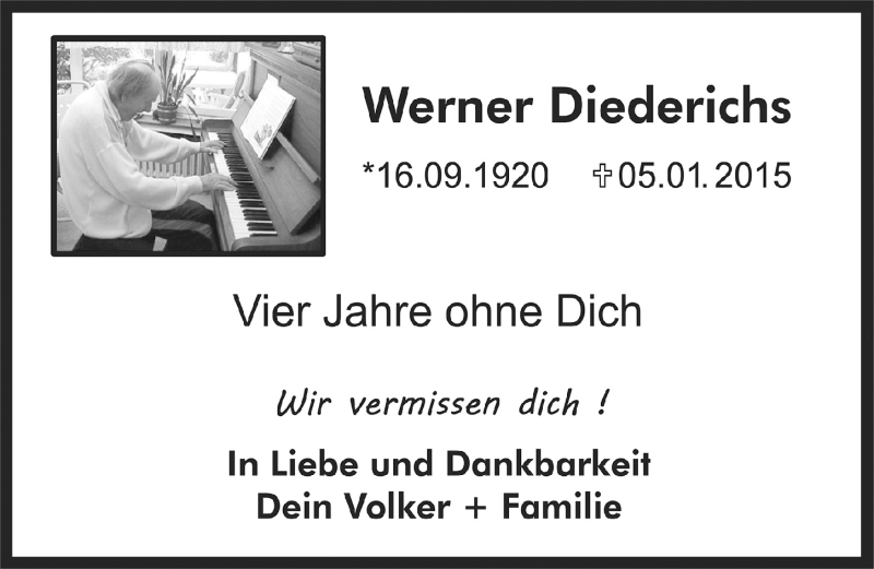  Traueranzeige für Werner Diederichs vom 05.01.2019 aus  Leverkusener Wochenende 