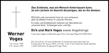 Anzeige von Werner Voges von Kölner Stadt-Anzeiger / Kölnische Rundschau / Express