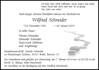 Anzeige von Wilfried Schneider von Kölner Stadt-Anzeiger / Kölnische Rundschau / Express