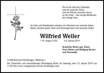 Anzeige von Wilfried Weller von Kölner Stadt-Anzeiger / Kölnische Rundschau / Express