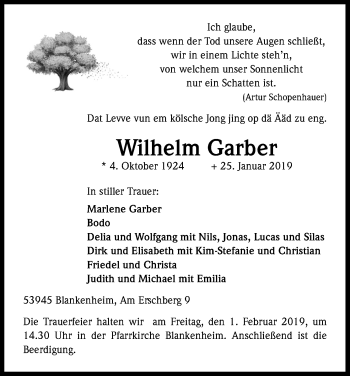 Anzeige von Wilhelm Garber von Kölner Stadt-Anzeiger / Kölnische Rundschau / Express