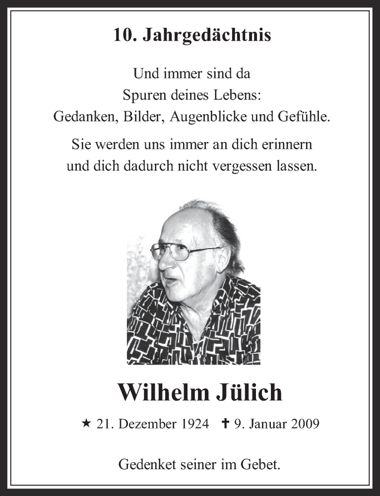  Traueranzeige für Wilhelm Jülich vom 09.01.2019 aus  Wochenende 