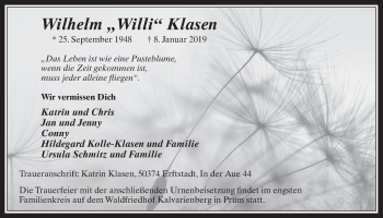 Anzeige von Wilhelm  Klasen von  Werbepost 