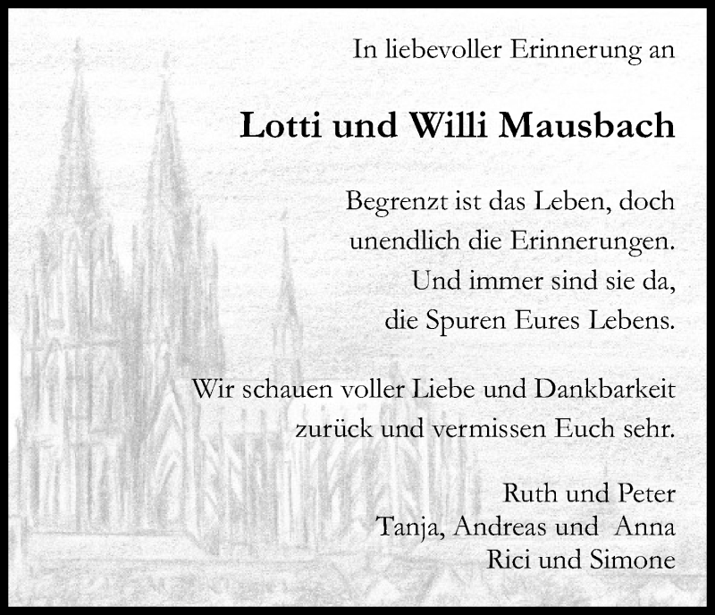  Traueranzeige für Willi Mausbach vom 19.01.2019 aus Kölner Stadt-Anzeiger / Kölnische Rundschau / Express