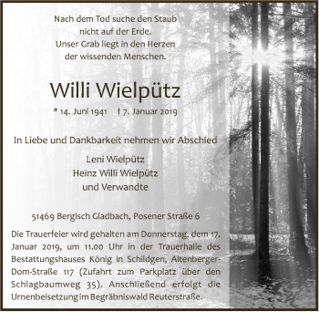 Anzeige von Willi Wielpütz von  Bergisches Handelsblatt 