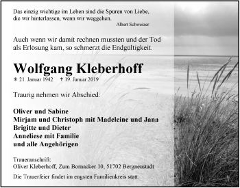 Anzeige von Wolfgang Kleberhoff von  Anzeigen Echo 