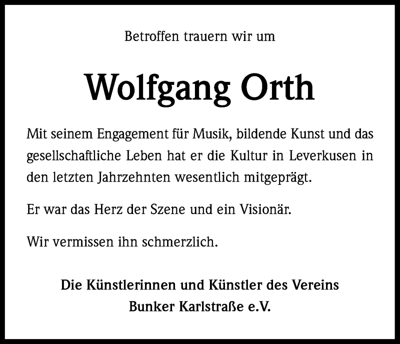  Traueranzeige für Wolfgang Orth vom 19.01.2019 aus Kölner Stadt-Anzeiger / Kölnische Rundschau / Express