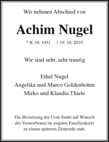 Anzeige von Achim Nugel von  Lokale Informationen 