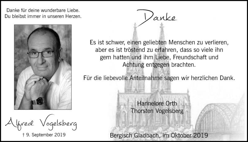  Traueranzeige für Alfred Vogelsberg vom 30.10.2019 aus  Bergisches Handelsblatt 
