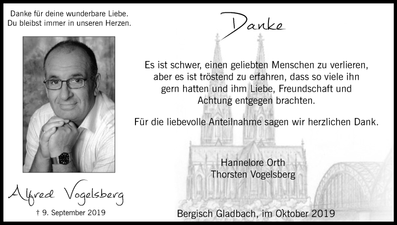  Traueranzeige für Alfred Vogelsberg vom 26.10.2019 aus Kölner Stadt-Anzeiger / Kölnische Rundschau / Express