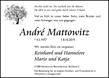 Anzeige von André Mattowitz von  Lokalanzeiger 