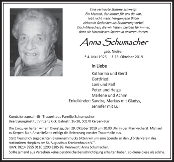 Anzeige von Anna Schumacher von  Sonntags-Post 