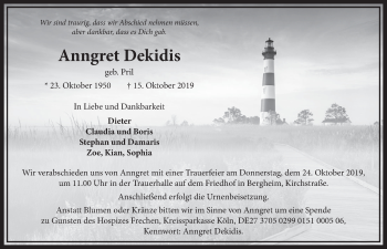 Anzeige von Anngret Dekidis von  Sonntags-Post 