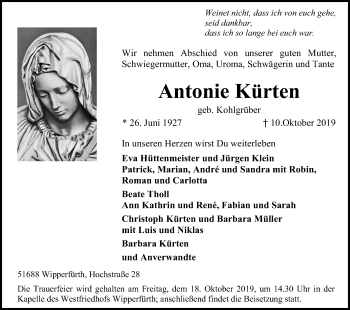 Anzeige von Antonie Kürten von Kölner Stadt-Anzeiger / Kölnische Rundschau / Express