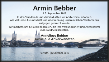Anzeige von Armin Bebber von  Bergisches Handelsblatt 