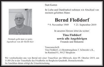 Anzeige von Bernd Floßdorf von  Werbepost 