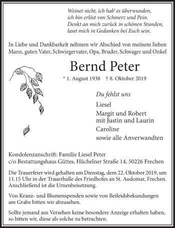 Anzeige von Bernd Peter von  Sonntags-Post 