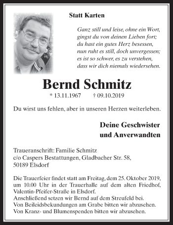 Anzeige von Bernd Schmitz von  Werbepost 