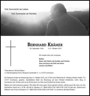 Anzeige von Bernhard Krämer von Kölner Stadt-Anzeiger / Kölnische Rundschau / Express
