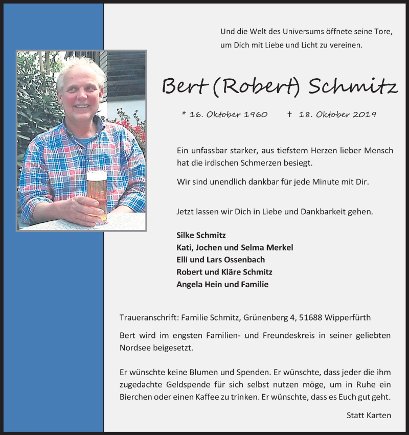  Traueranzeige für Bert Schmitz vom 23.10.2019 aus Kölner Stadt-Anzeiger / Kölnische Rundschau / Express