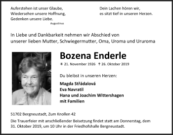Anzeige von Bozena Enderle von Kölner Stadt-Anzeiger / Kölnische Rundschau / Express