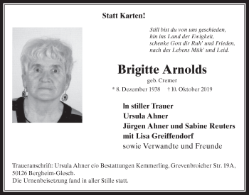 Anzeige von Brigitte Arnolds von  Werbepost 