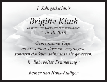 Anzeige von Brigitte Kluth von  Wochenende 