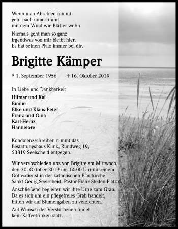 Anzeige von Brigitte Kämper von Kölner Stadt-Anzeiger / Kölnische Rundschau / Express