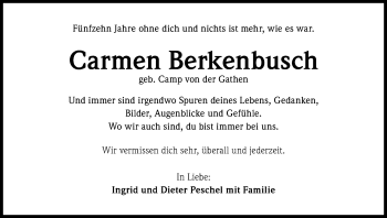 Anzeige von Carmen Berkenbusch von Kölner Stadt-Anzeiger / Kölnische Rundschau / Express