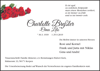Anzeige von Charlotte Breßler von  Werbepost 