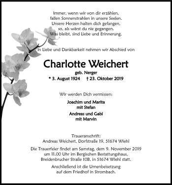 Anzeige von Charlotte Weichert von  Anzeigen Echo 