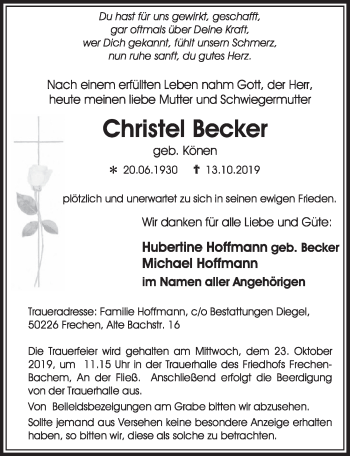 Anzeige von Christel Becker von  Sonntags-Post 