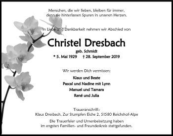 Anzeige von Christel Dresbach von  Anzeigen Echo 