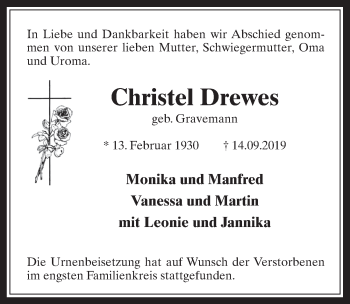 Anzeige von Christel Drewes von  Werbepost 