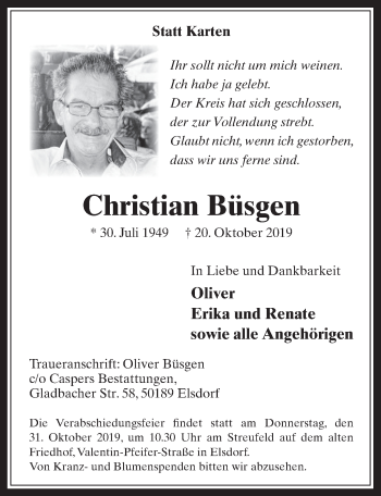 Anzeige von Christian Büsgen von  Werbepost 