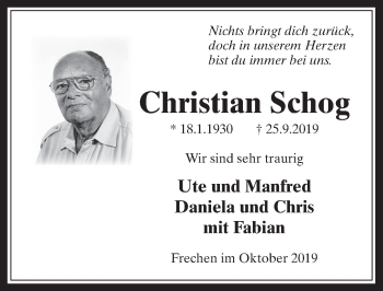 Anzeige von Christian Schog von  Wochenende 
