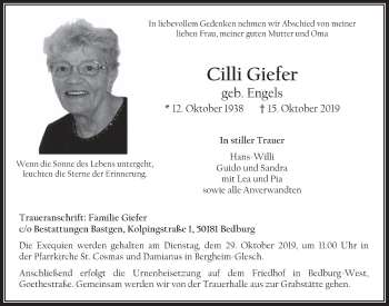 Anzeige von Cilli Giefer von  Werbepost 