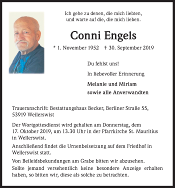 Anzeige von Conni Engels von Kölner Stadt-Anzeiger / Kölnische Rundschau / Express