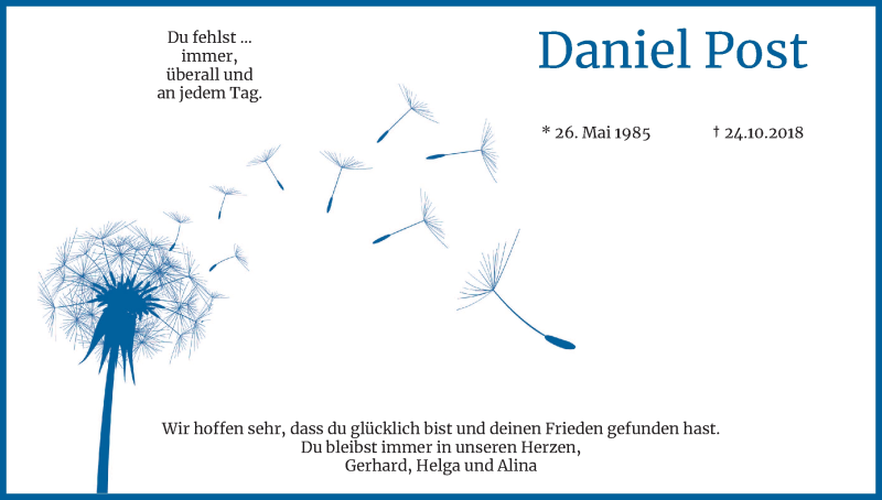  Traueranzeige für Daniel Post vom 26.10.2019 aus Kölner Stadt-Anzeiger / Kölnische Rundschau / Express