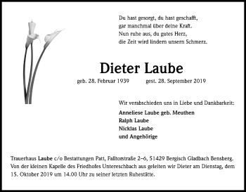 Anzeige von Dieter Laube von Kölner Stadt-Anzeiger / Kölnische Rundschau / Express